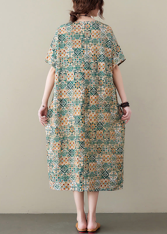 Geometric Mosaic Print Crew Neck Short Sleeve Shift Midi Dress - View 5
