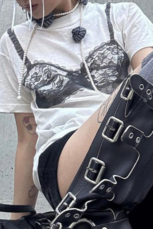 Graphic Lace Bralette Style T-Shirt