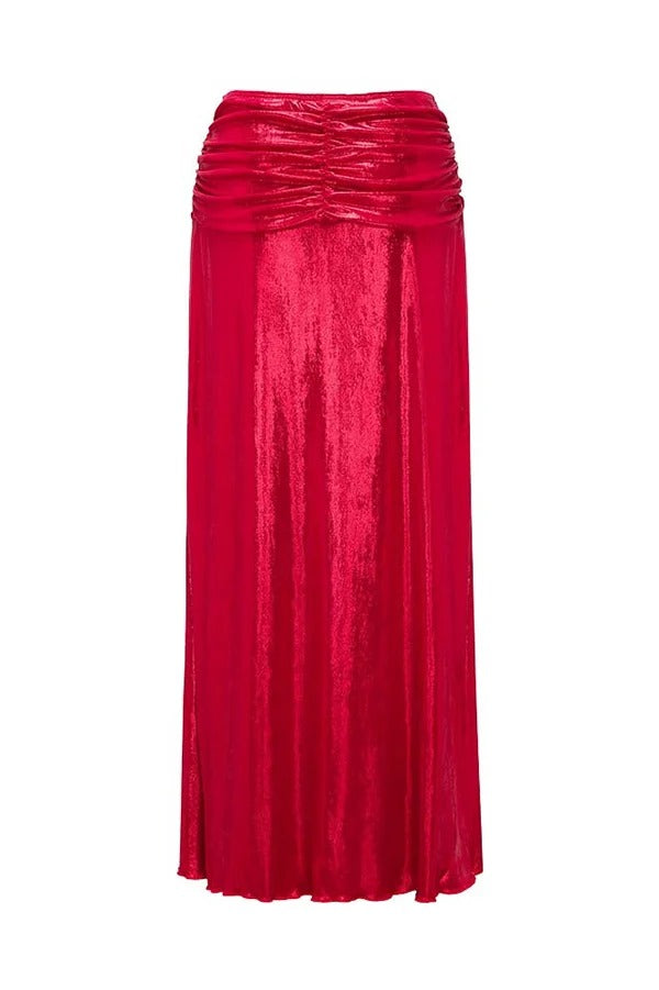 Solid Color Shiny Fabric Irregular Loose Beach Stretch Skirt - Fashionpara