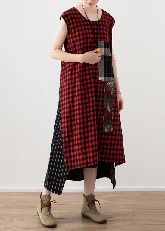 Gingham Plaid Patch Pocket Sleeveless Tiered Hem Loose Midi Dress - View 3