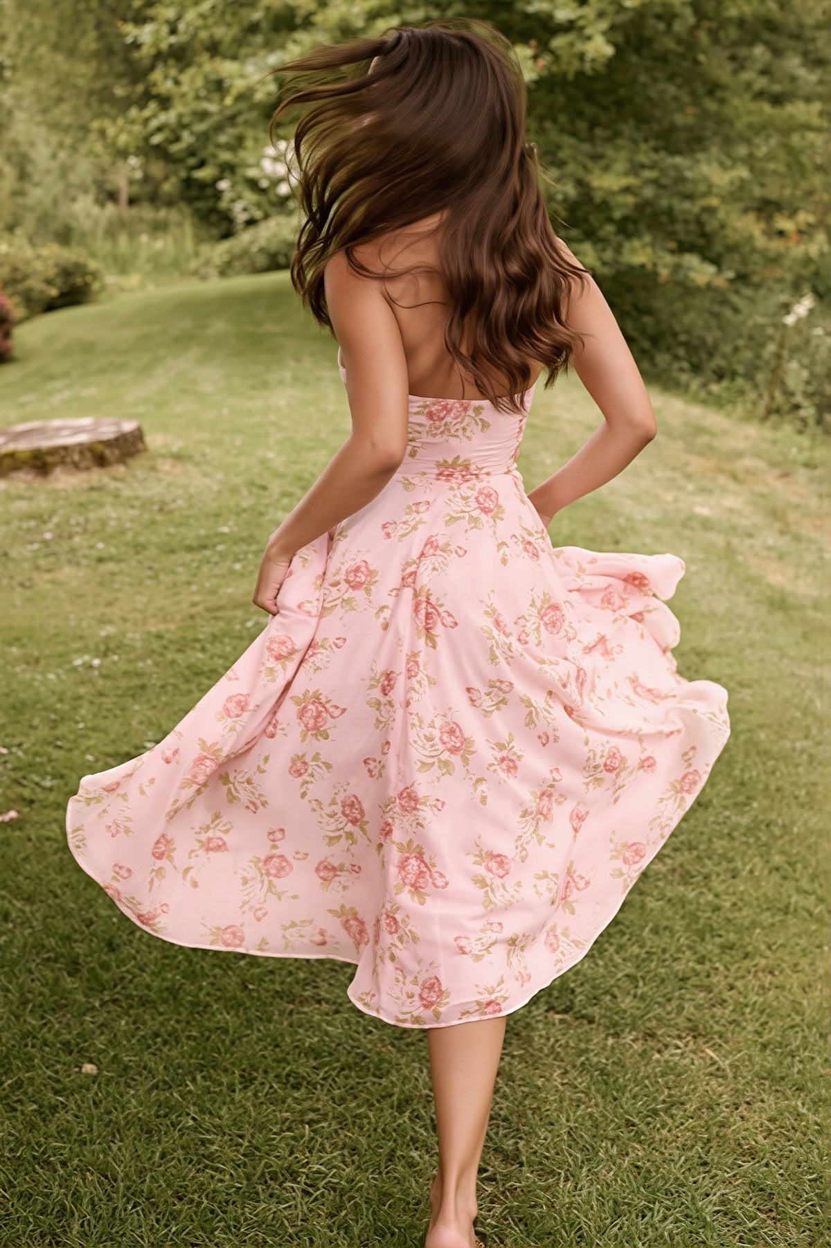 Floral Strapless Fit and Flare Midi Dress