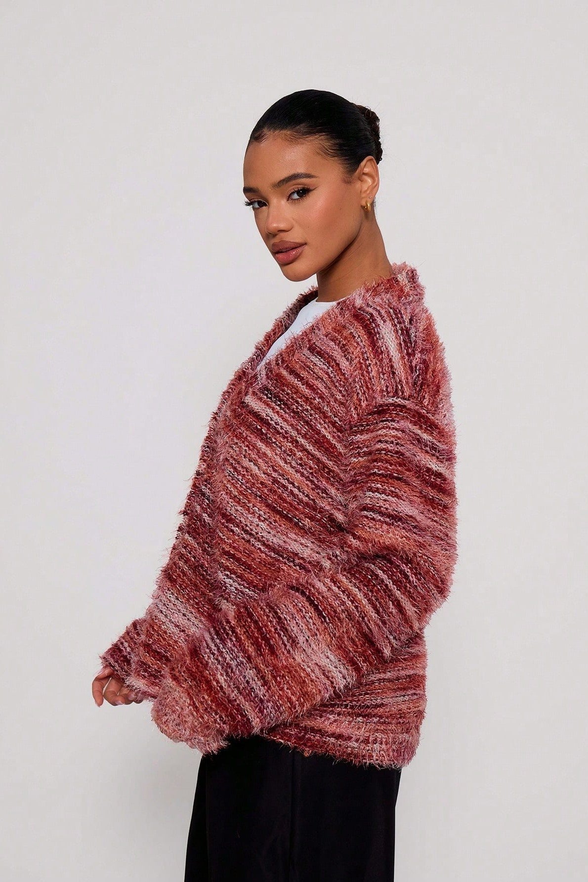 Deep V-Neck Plush Knit Cardigan for Retro Fashion Lovers