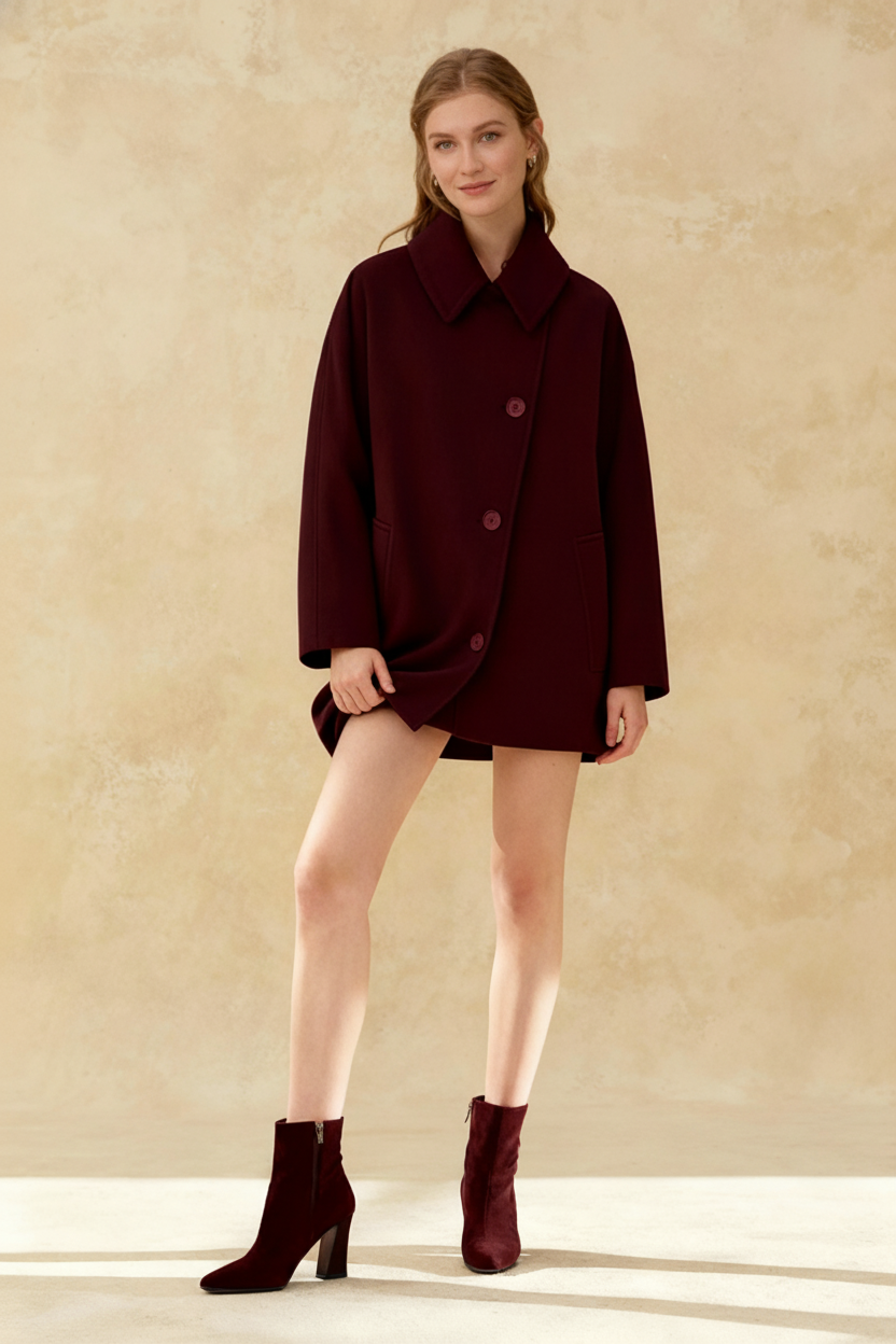 Solid Oversized Pocket Button Coat - Fashionpara
