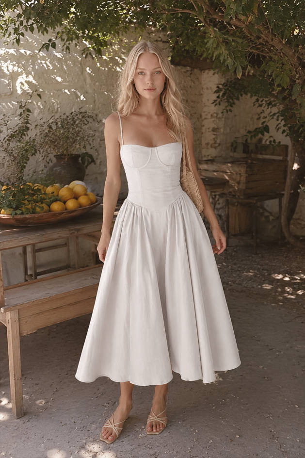 Corset Bustier Spaghetti Strap Fit and Flare Midi Dress