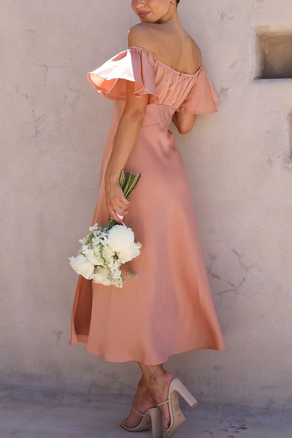 Satin Short Sleeve Sexy Off Shoulder Dress - View 10