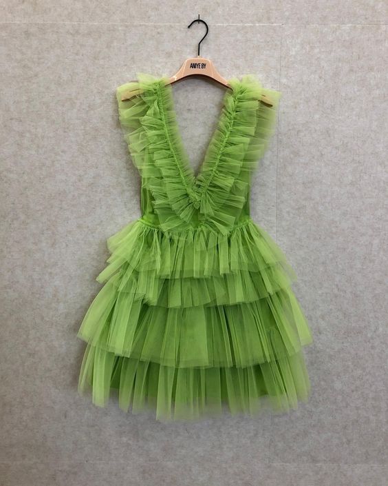 Deep V Neck Green Homecoming Dress - Fashionpara
