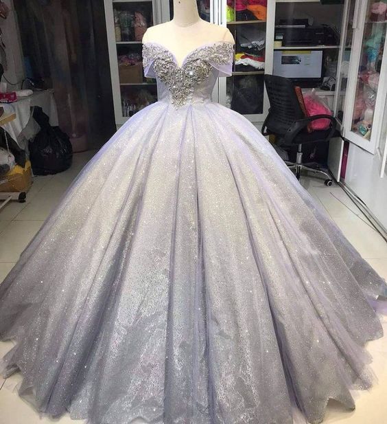 Silver Wedding Dresses Ball Gown Prom Dresses