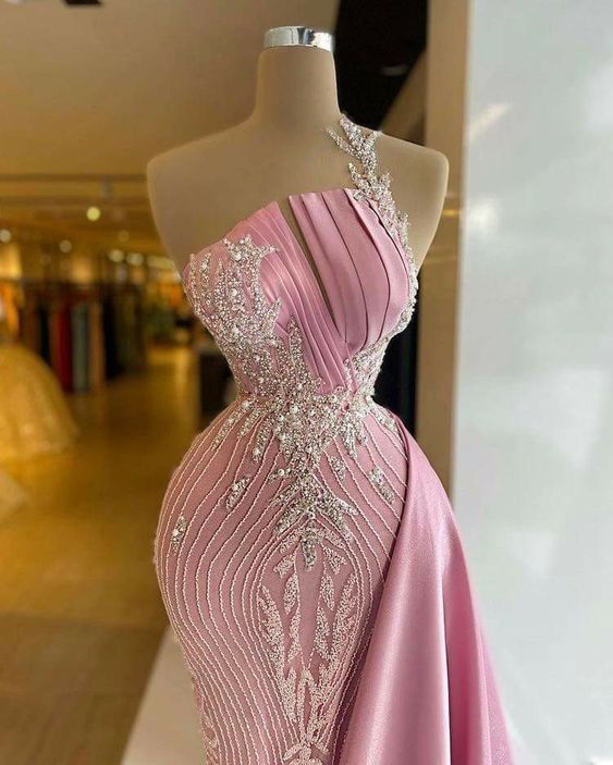 Pink Mermaid Prom Dresses with Appliques - Fashionpara