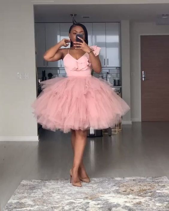Pink Tulle Homecoming Dress, Graduation Dress - Fashionpara