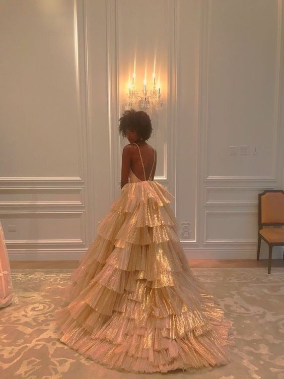 Ball Gown Tiered Skirt Unique Prom Dress - Fashionpara