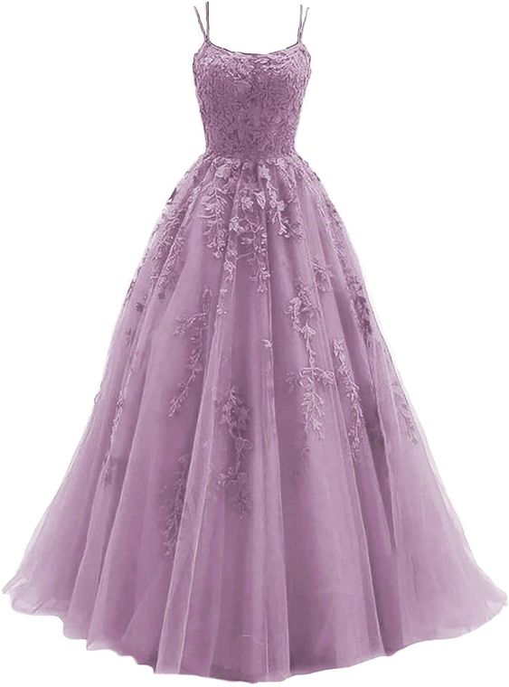 Spaghetti Strap Prom Dress Ball Gown Lace Appliques Wedding Tulle Homecoming Long Dress Princess Formal Evening Gowns