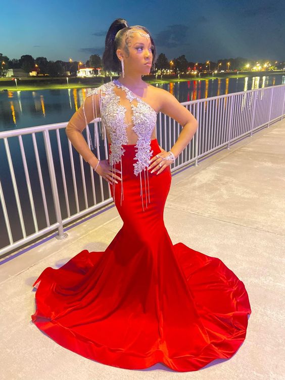 Stunning and Elegant Princess Party Wear Gown Red Prom Dresses - Fashionpara