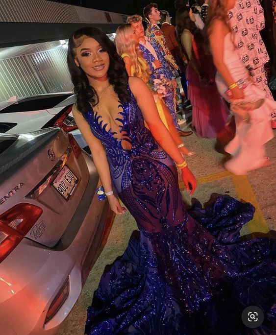 Stunning and Elegant Princess Party Wear Gown Royal Blue Prom Dresses - Fashionpara