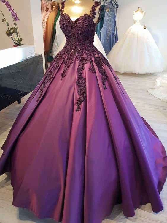 Purple Ball Gown Long Prom Dresses, Formal Graduation Evening Dresses - Fashionpara