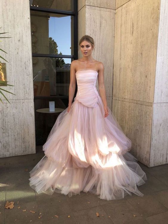 Light pink tulle long prom dress, pink tulle formal dress - Fashionpara