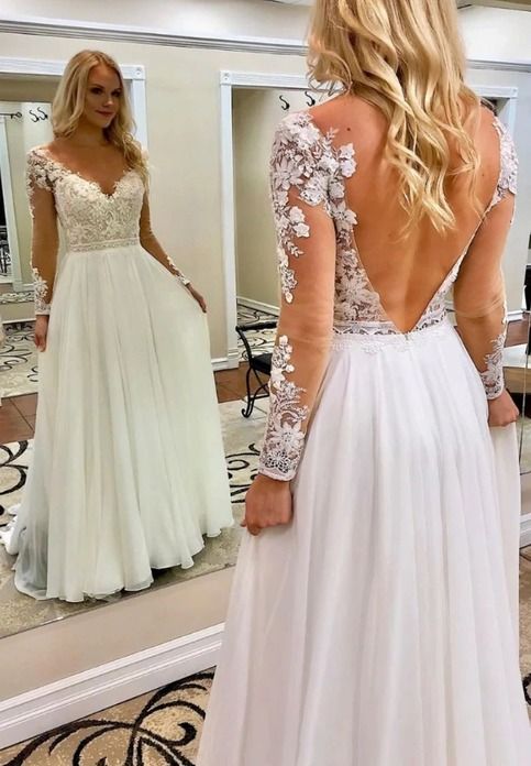 Simple long prom dress, A line wedding dress