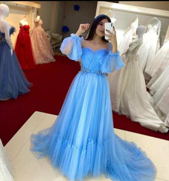Blue Prom Dresses Elegant Long Formal Dress - Fashionpara