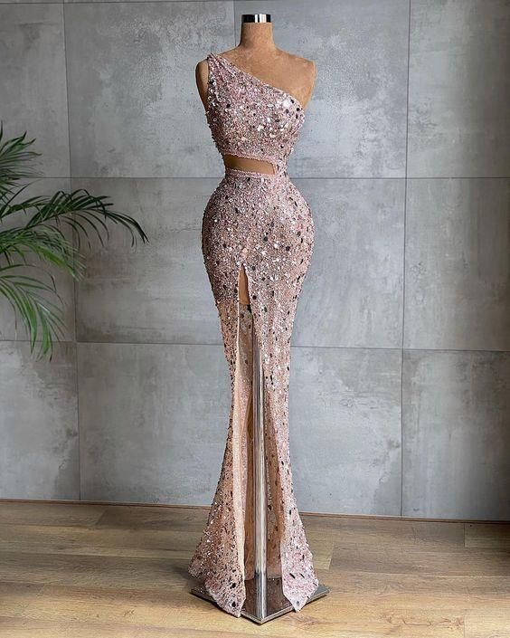pink long prom dress, pink evening dress - Fashionpara