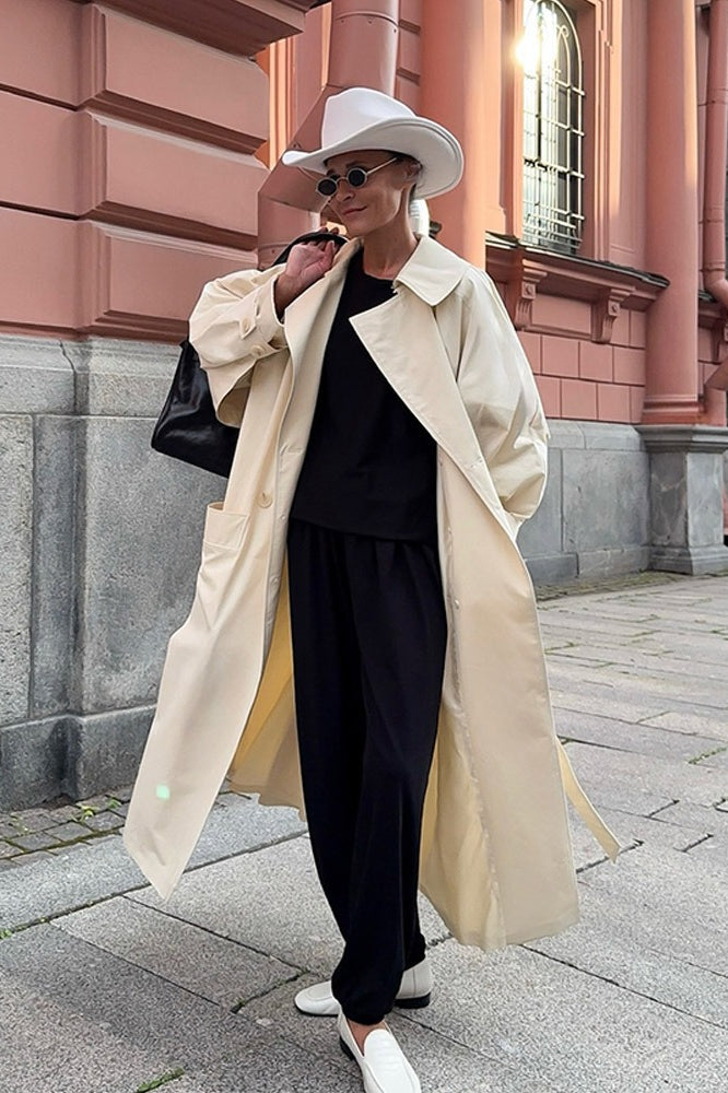 Wool Blend Belted Slim Fit Elegant Solid Overcoat