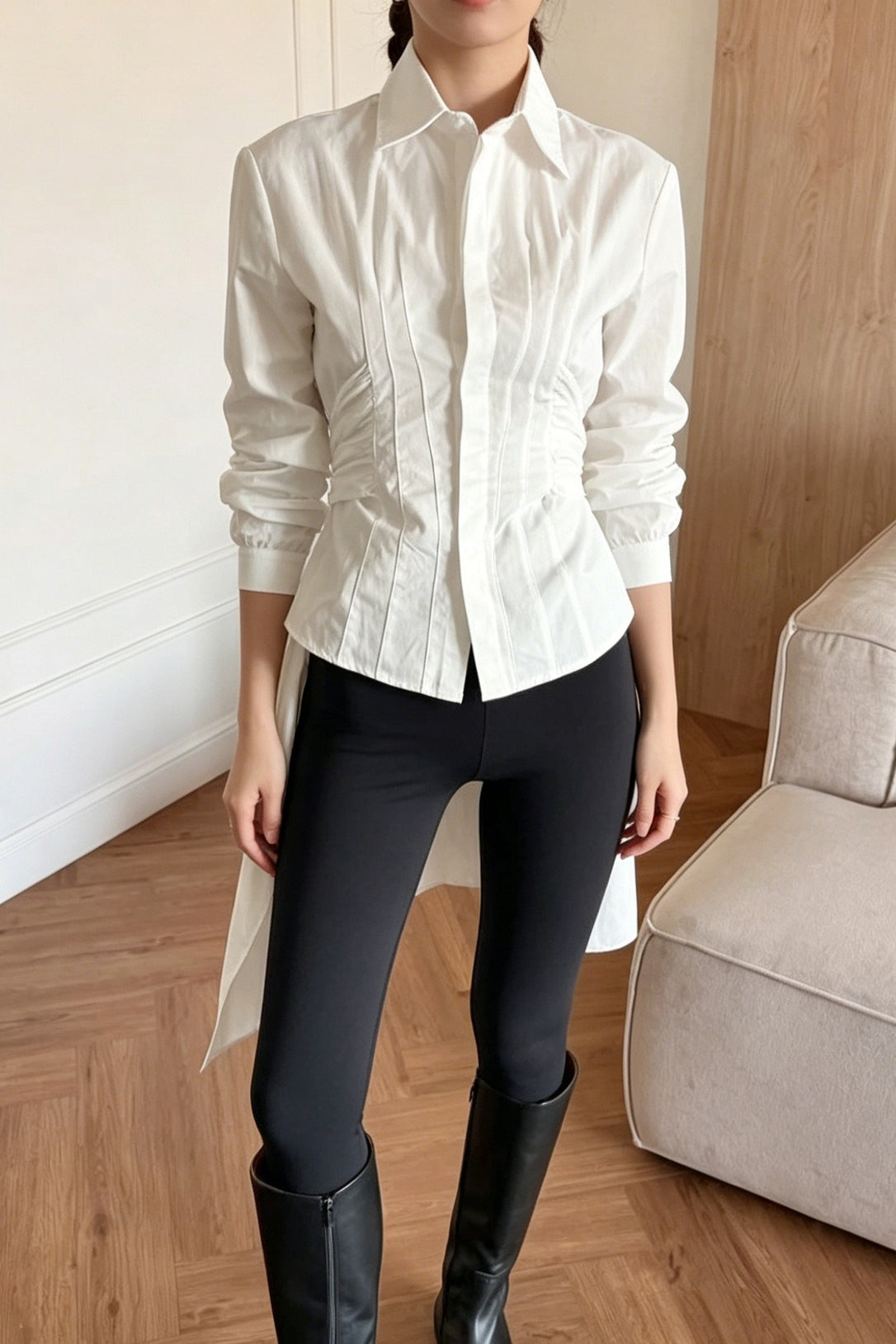 Ruched Waist Tie Back Shirt
