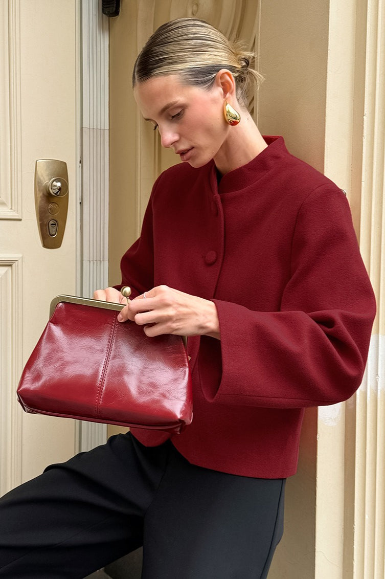 Elegant Red Wool Blazer Jacket