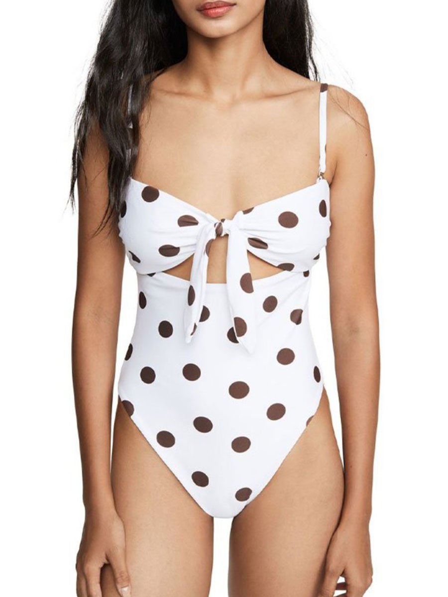 Polka Dot Bow Tie Cutout Bandeau One-piece Swimsuit (2 Colors) - Fashionpara