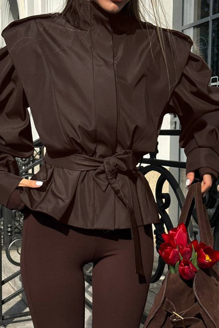 Elegant Tie-Waist Long-Sleeve Trench Coat for Sophisticated Style