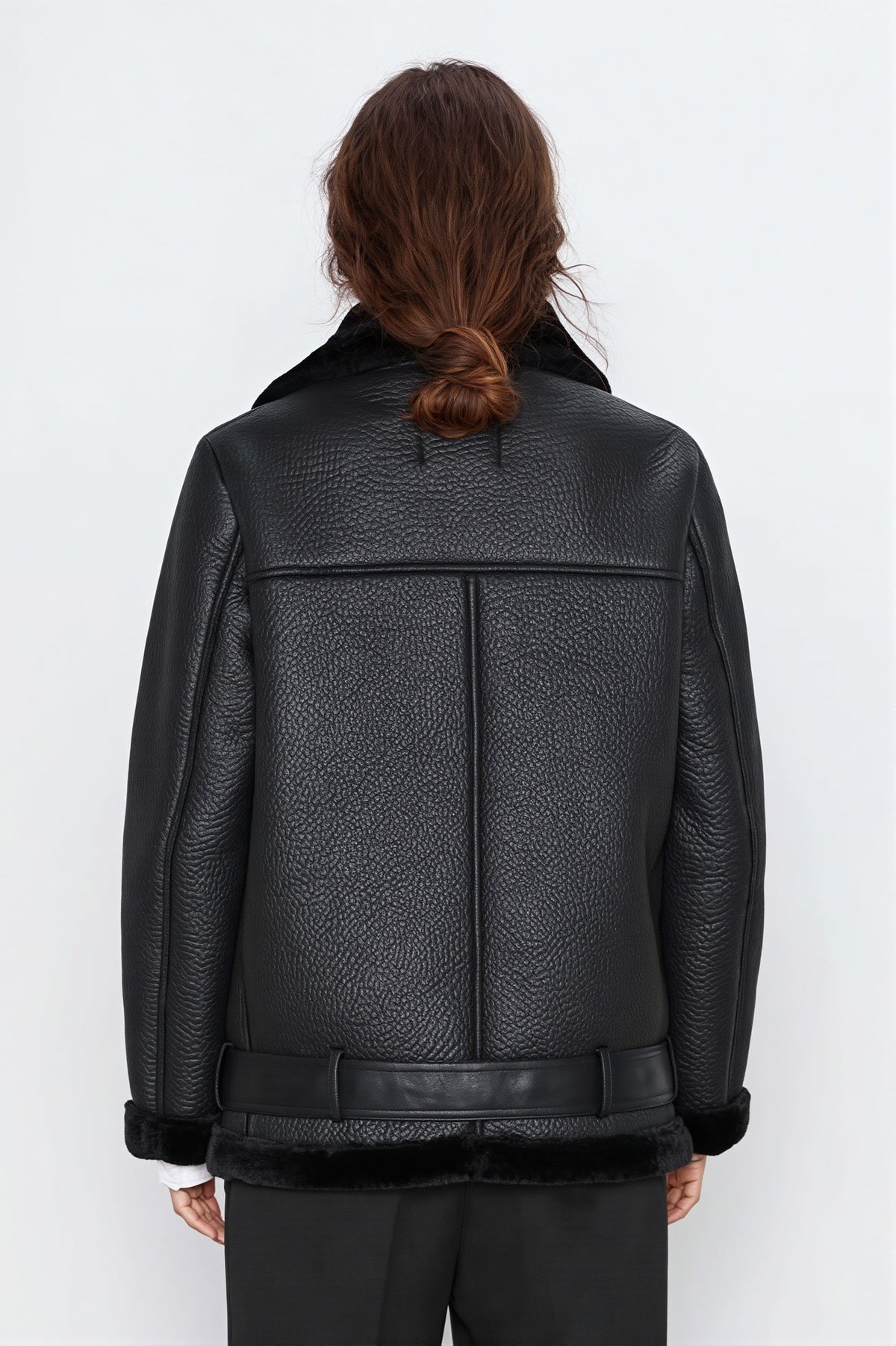 Asymmetric Zip Shearling Moto Coat