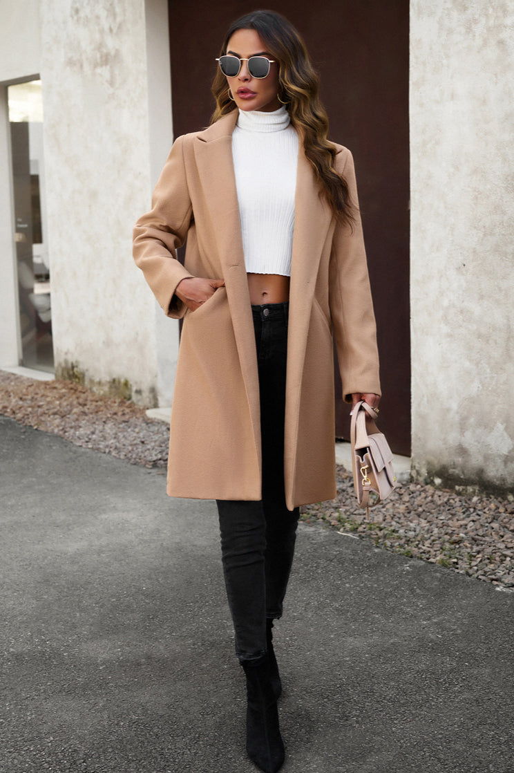 Wool Blend Solid Longline Coat