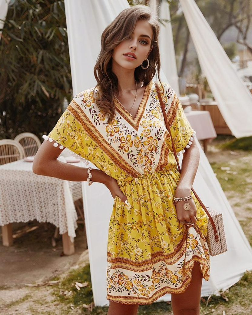 Short Sleeve Geometric Print Boho Dress 4