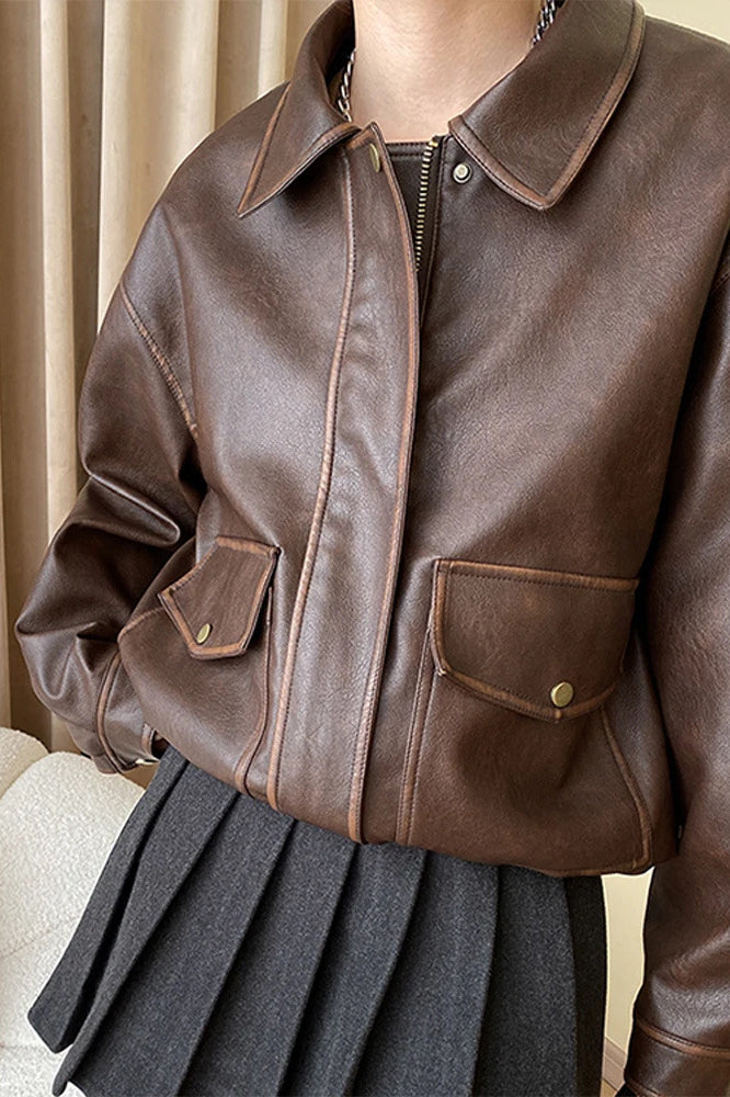 Vintage Oversized Leather Coat for Timeless Style and Comfort