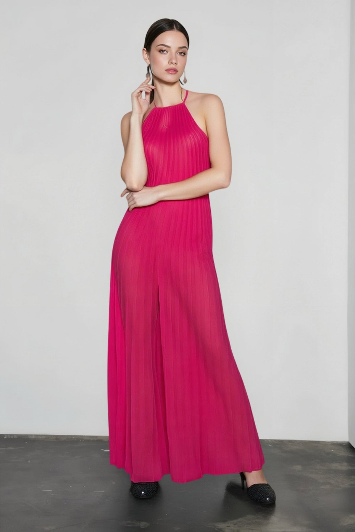 Pleated Halter Neck A-Line Maxi Dress 4