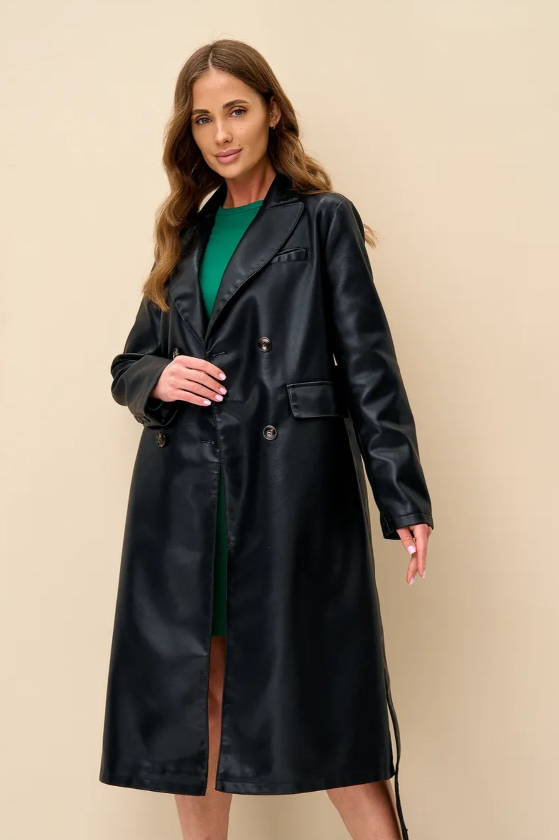 Faux Leather PU Long Chic Casual Overcoat - Fashionpara