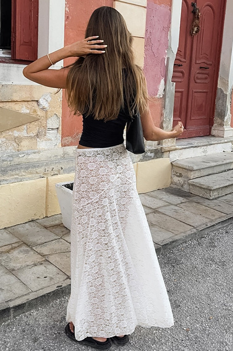 Jacquard Sheer Lace Maxi Skirt