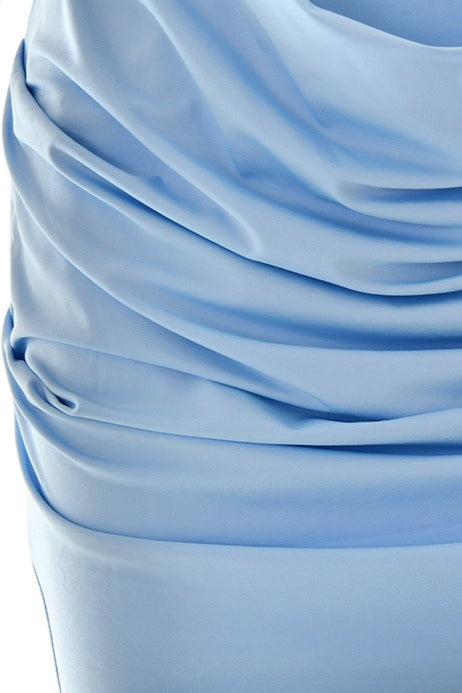 One Shoulder Ruched Draped Bodycon Mini Dress 9