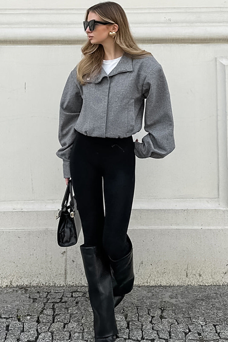 Sophisticated Grey Wool Short Coat for Stylish Elegance