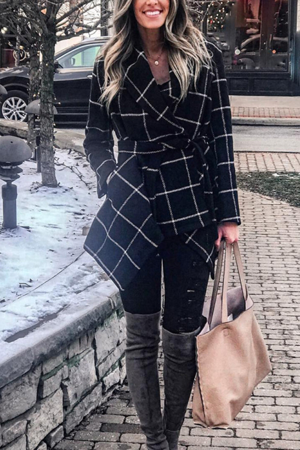 Elegant RadyRin Tweed Plaid Coat for Timeless Style