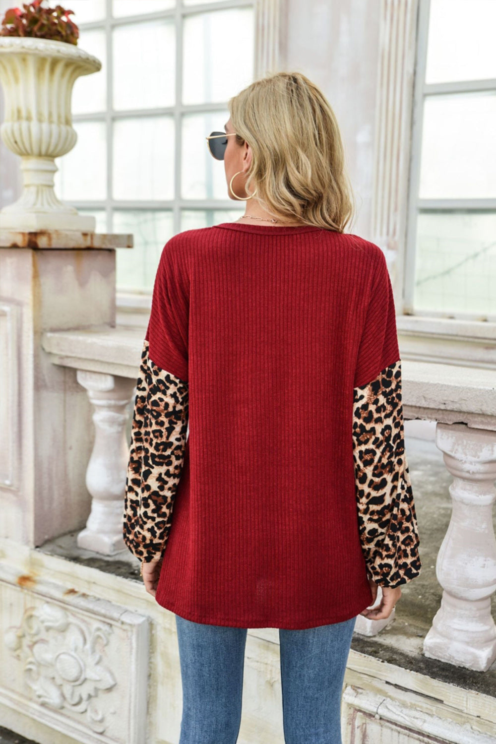 RadyRin Leopard Stitching Long Sleeve Sweater for Elegance