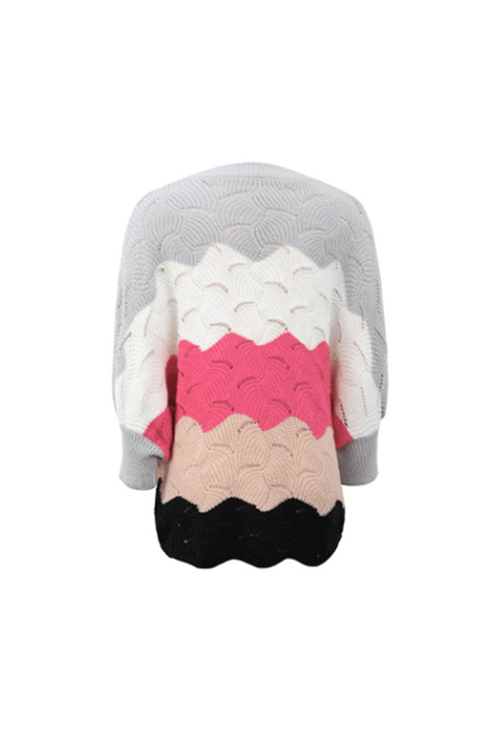 RadyRin Bat Sleeve Contrast Knit Sweater for Elegant Style
