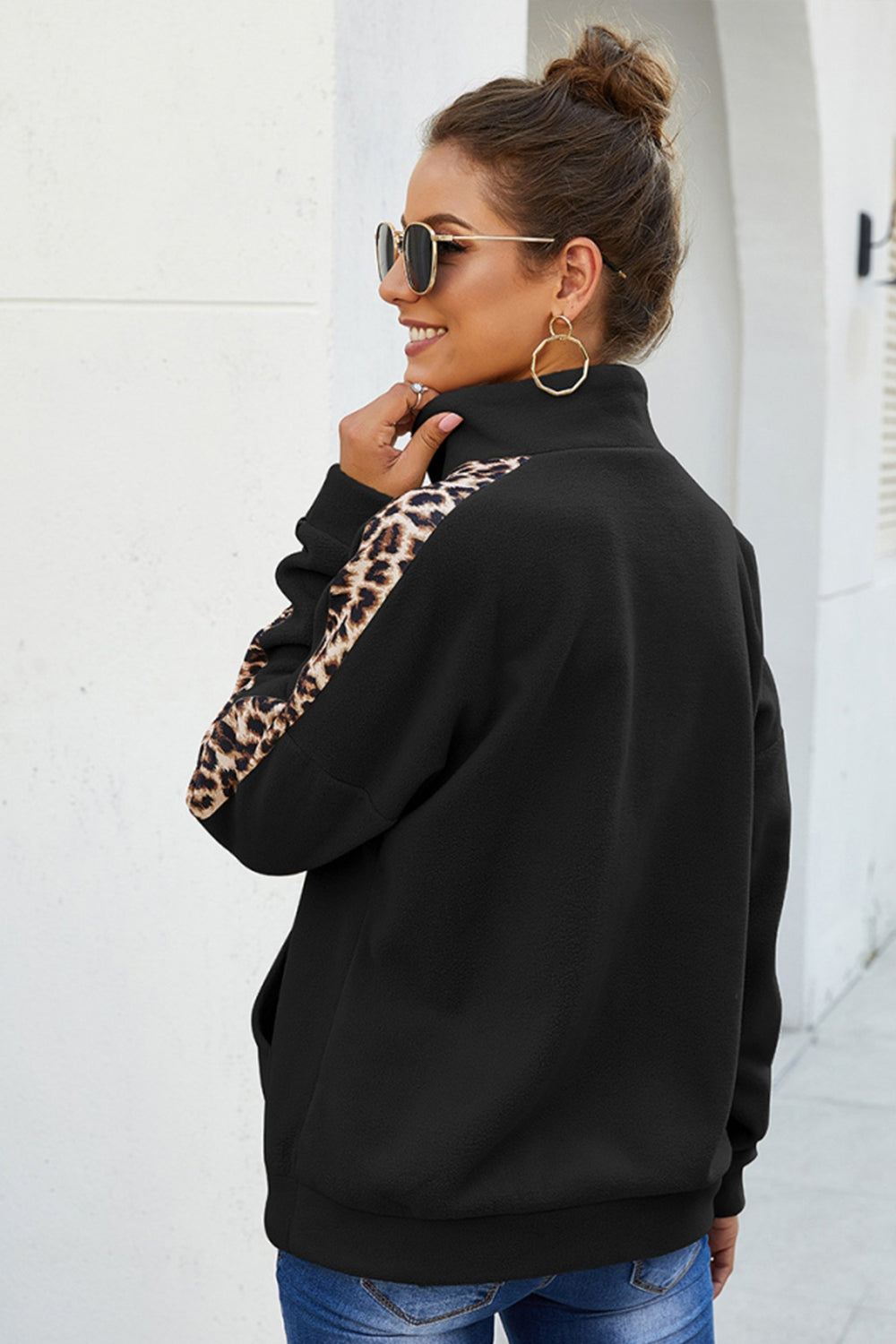 Long Sleeve Leopard Print Stitching Top
