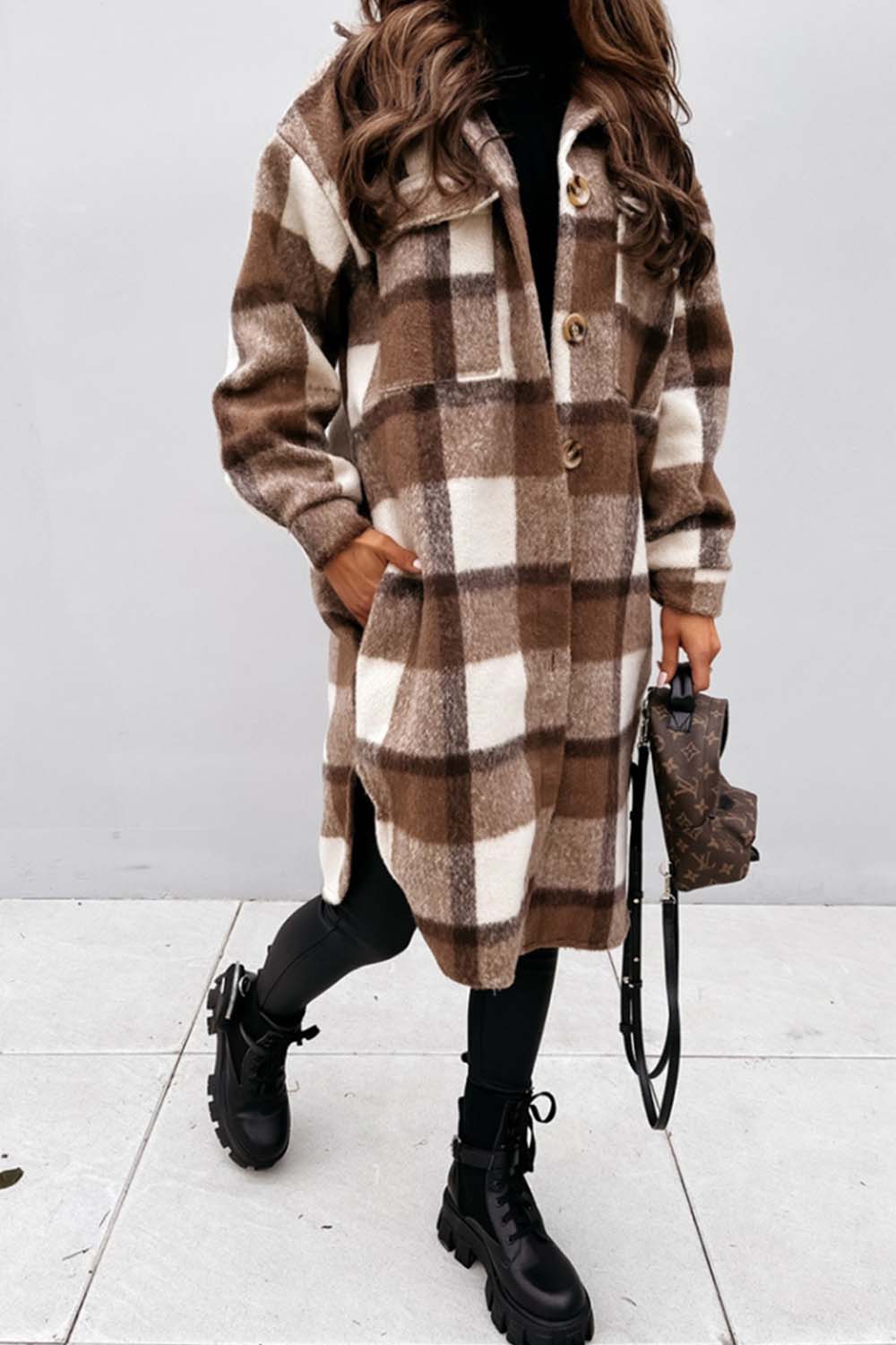 Elegant Plaid Woolen Coat with Classic Tailored Fit