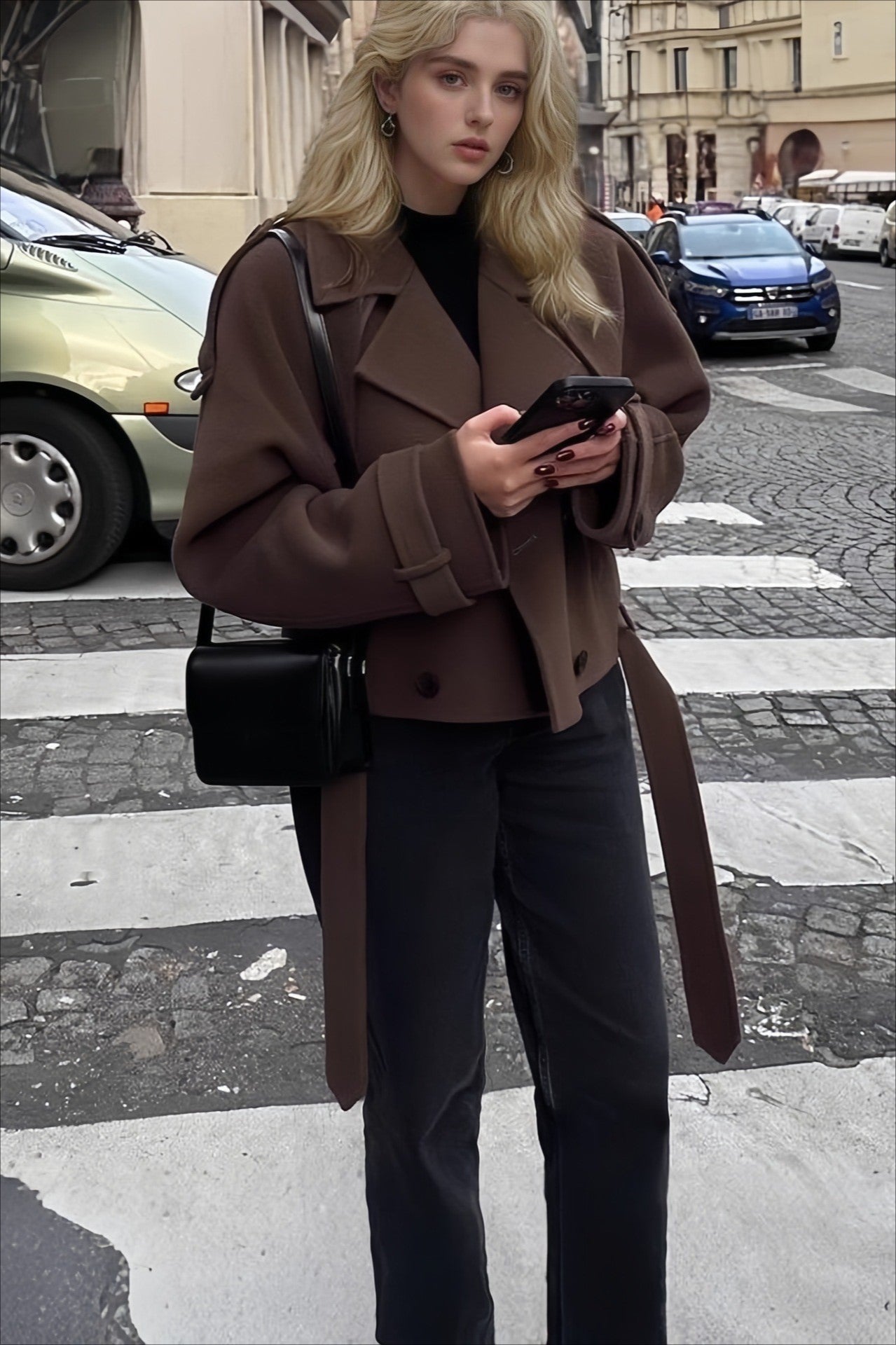 Wide Lapel Wool Blend Coat - Fashionpara