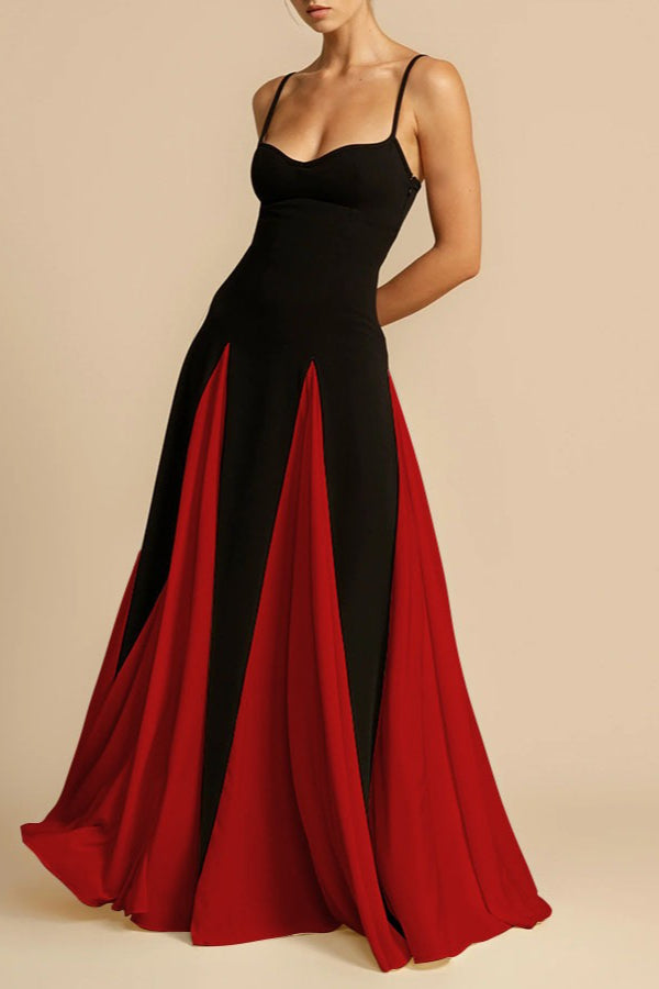 Two-Tone Sweetheart Spaghetti Strap A-Line Maxi Gown