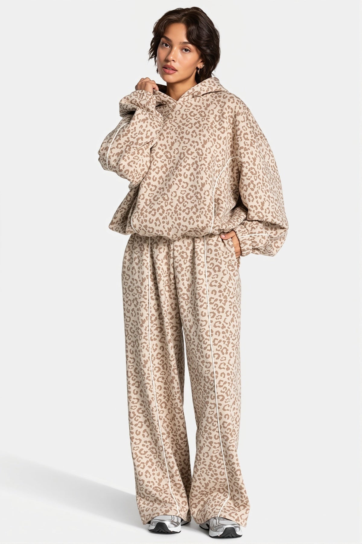 Leopard Hooded Casual Two Piece Set