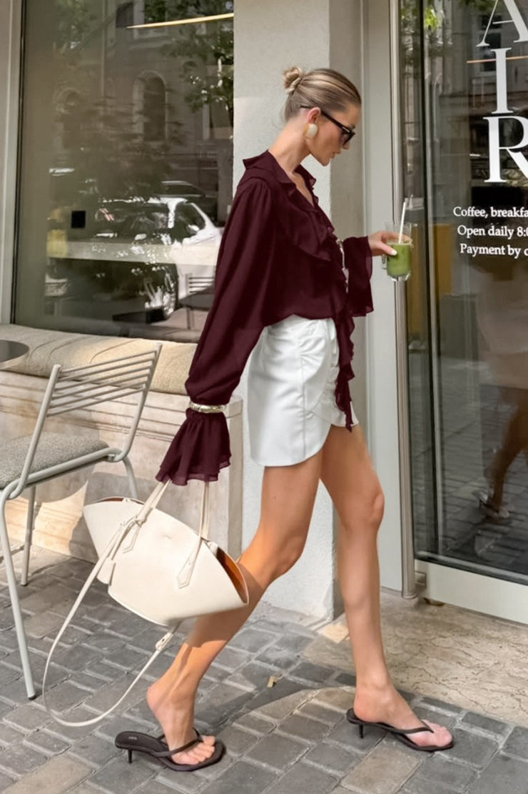 French V Neck Ruffle Blouse