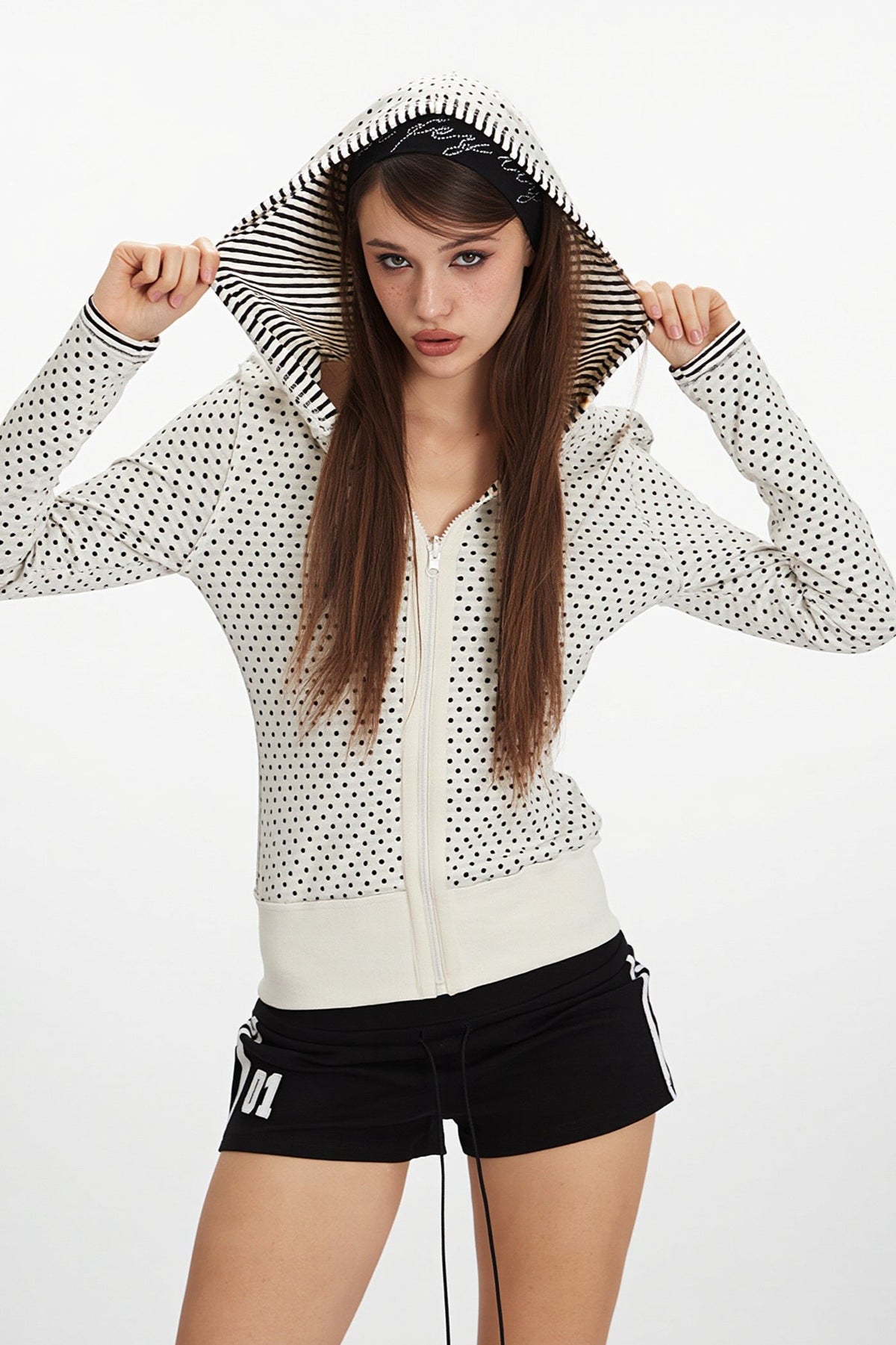Contrast Stripe Reversible Zip Front Cropped Hoodie