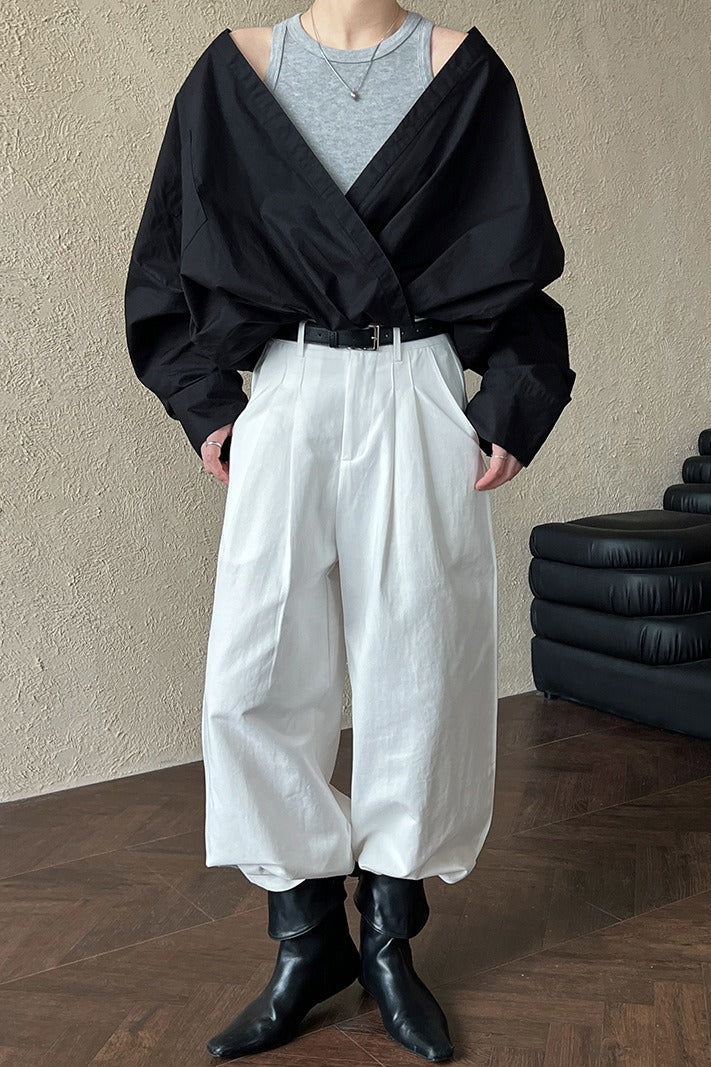 Off Shoulder Structured Peplum Mock Two Piece Blouse