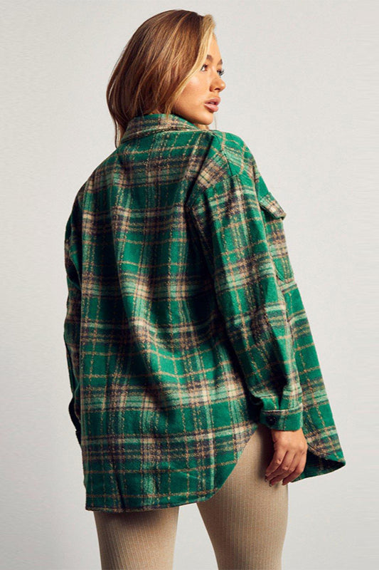 Wool Blend Polo Collar Button-Down Pocket Blouse