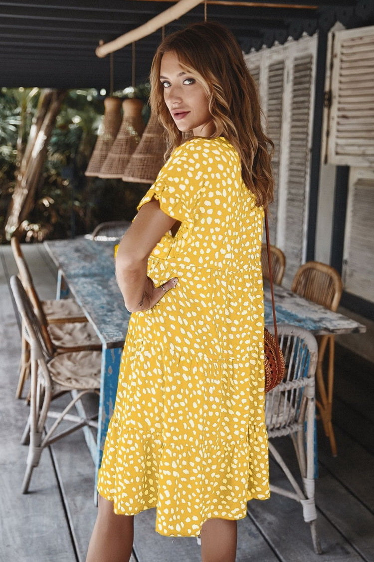 Ruffled Iiregular Polka Dot Dress - Fashionpara