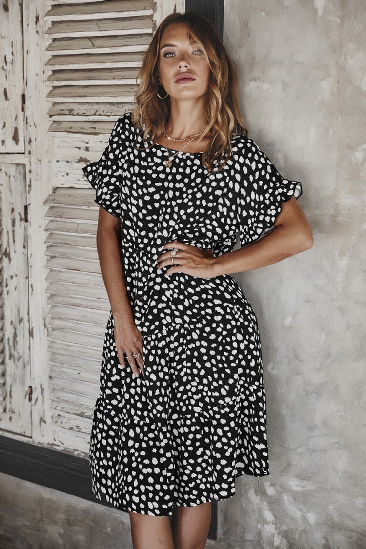 Ruffled Iiregular Polka Dot Dress - Fashionpara